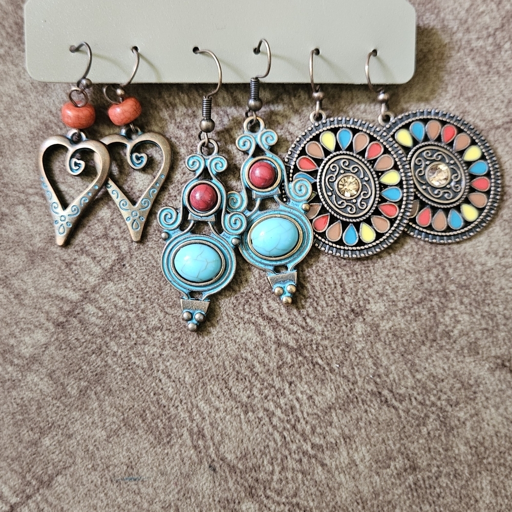 Othr Turquoise and Red Boho Earrings Trio